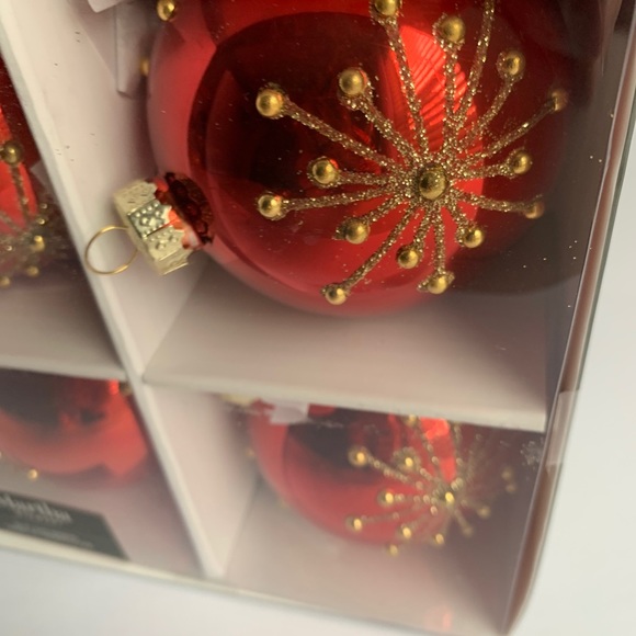 Martha Stewart Christmas Ornaments Snowflakes Red and Gold Snowflakes Glass - Picture 5 of 5